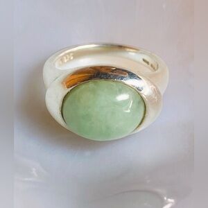 Sterling Silver Green Aventurine Large Oval Cabochon Statement Ring